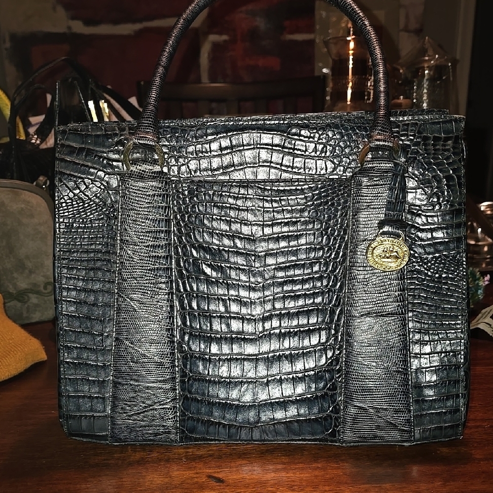 Brahmin Black Croc-Embossed Shoulder Bag